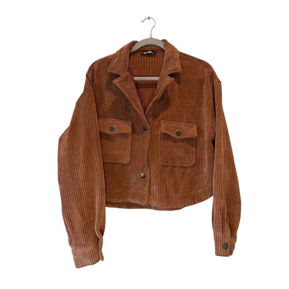 BTFBM Women's Corduroy Cropped Jacket Brown- Medium